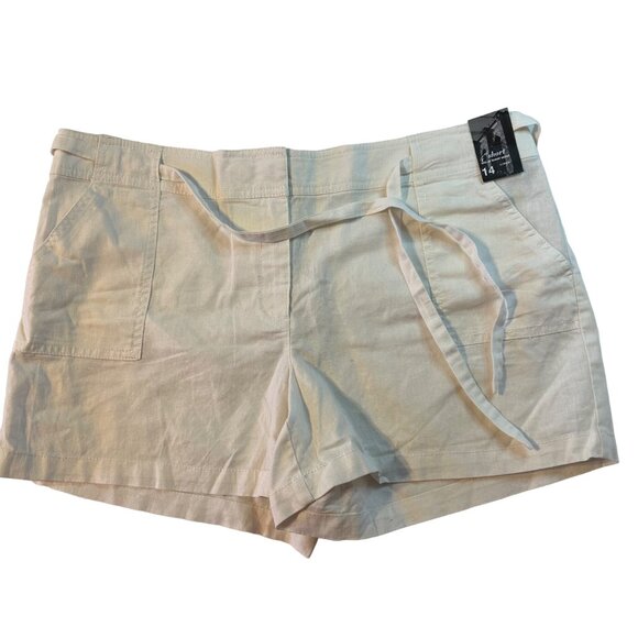 New York and Company NY&Co Womens 14 White Linen Belted 4 Inch Shorts NWT - Picture 1 of 9